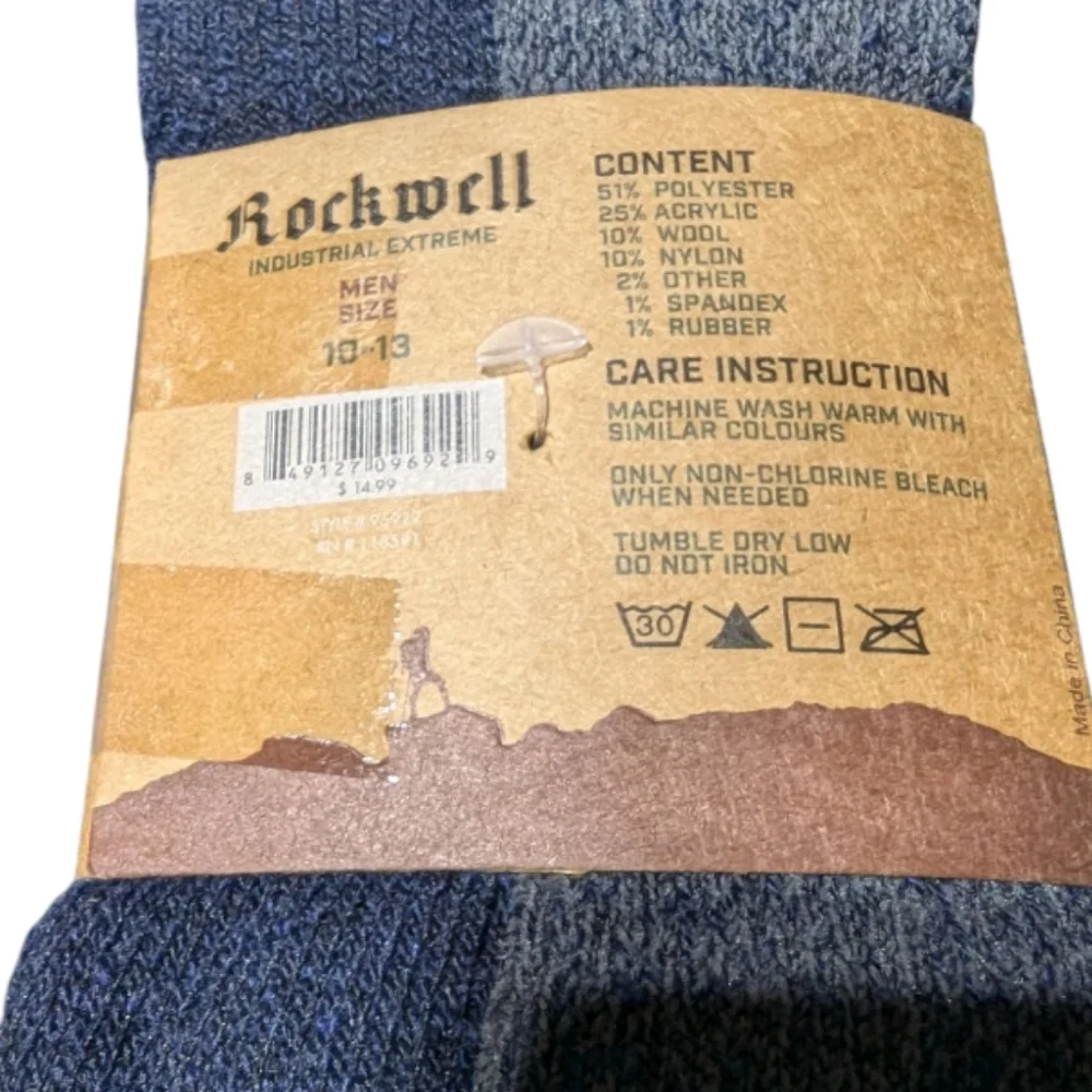 Rockwell men's Wool Blend crew Socks  Navy White Red warm cozy